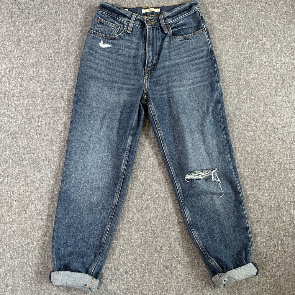 Levi's 80s Mom Jeans Womens 27x28 High Rise Tapered Blue Denim Distressed